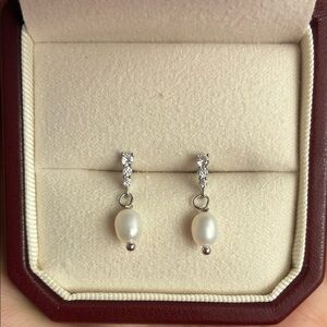 Elegant Silver Pearl Drop Earrings